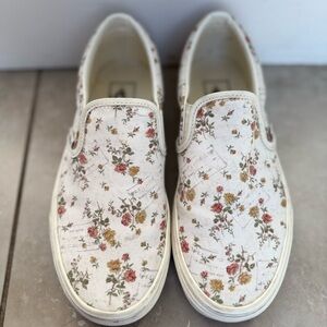 Vans Floral Slip-On Shoes - Cream and Pink